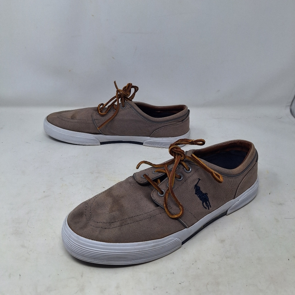 Polo Ralph Lauren Faxton Low Top Grey Canvas Fashion Sneakers Preppy Size 10.5
